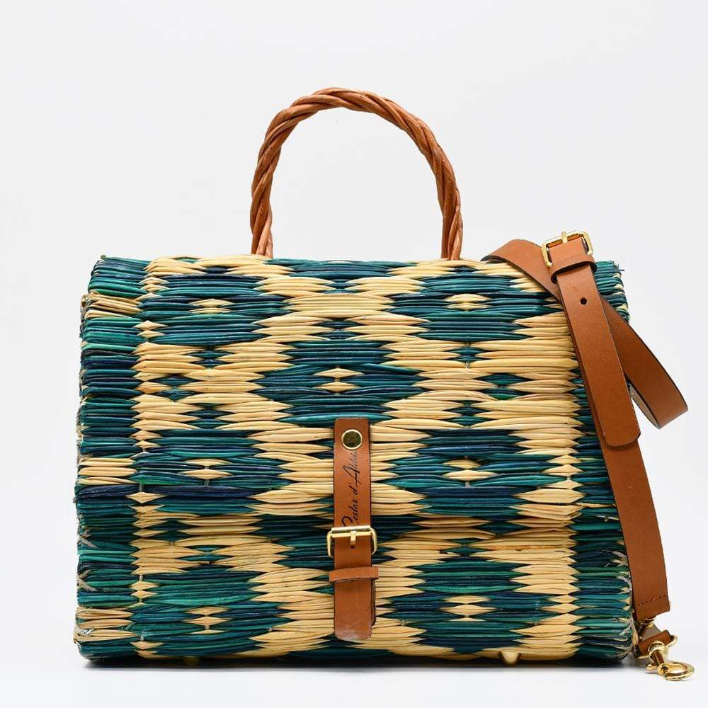 Reed Satchel bag - 30cm - Turquoise & natural
