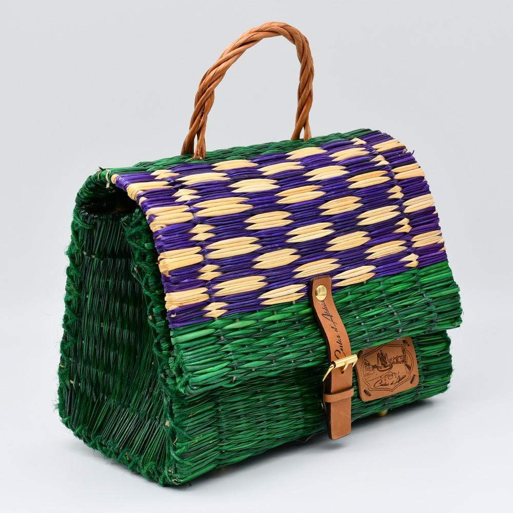 Reed Satchel Bag - 25cm - Green & purple