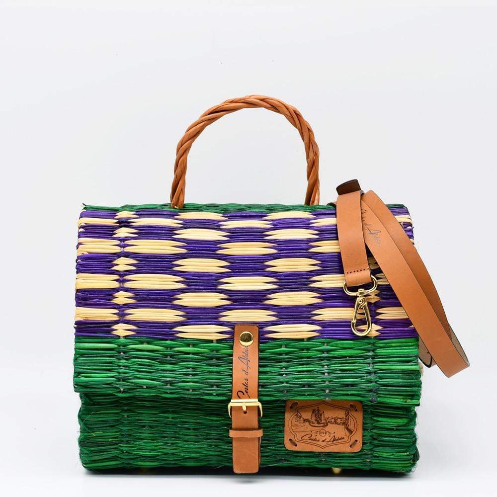 Reed Satchel Bag - 25cm - Green & purple