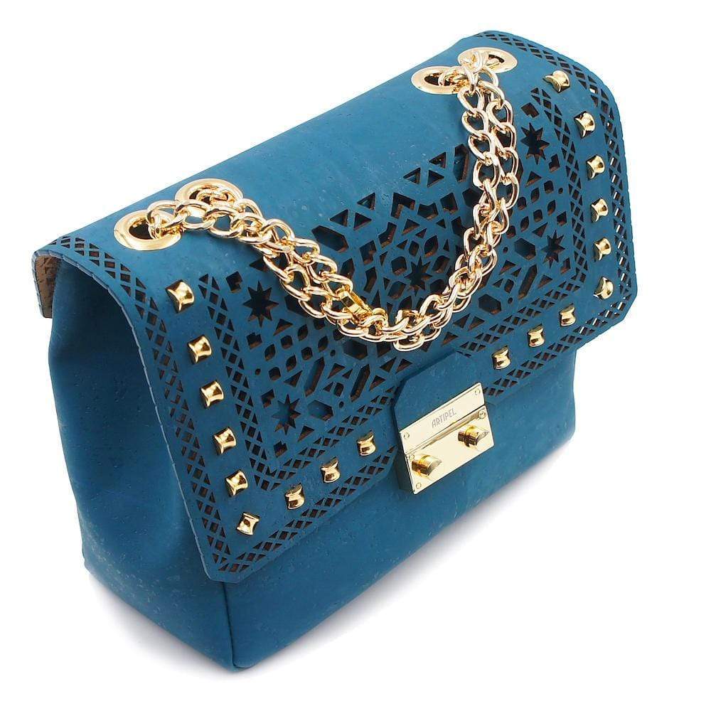 Sac besace en liège bleu