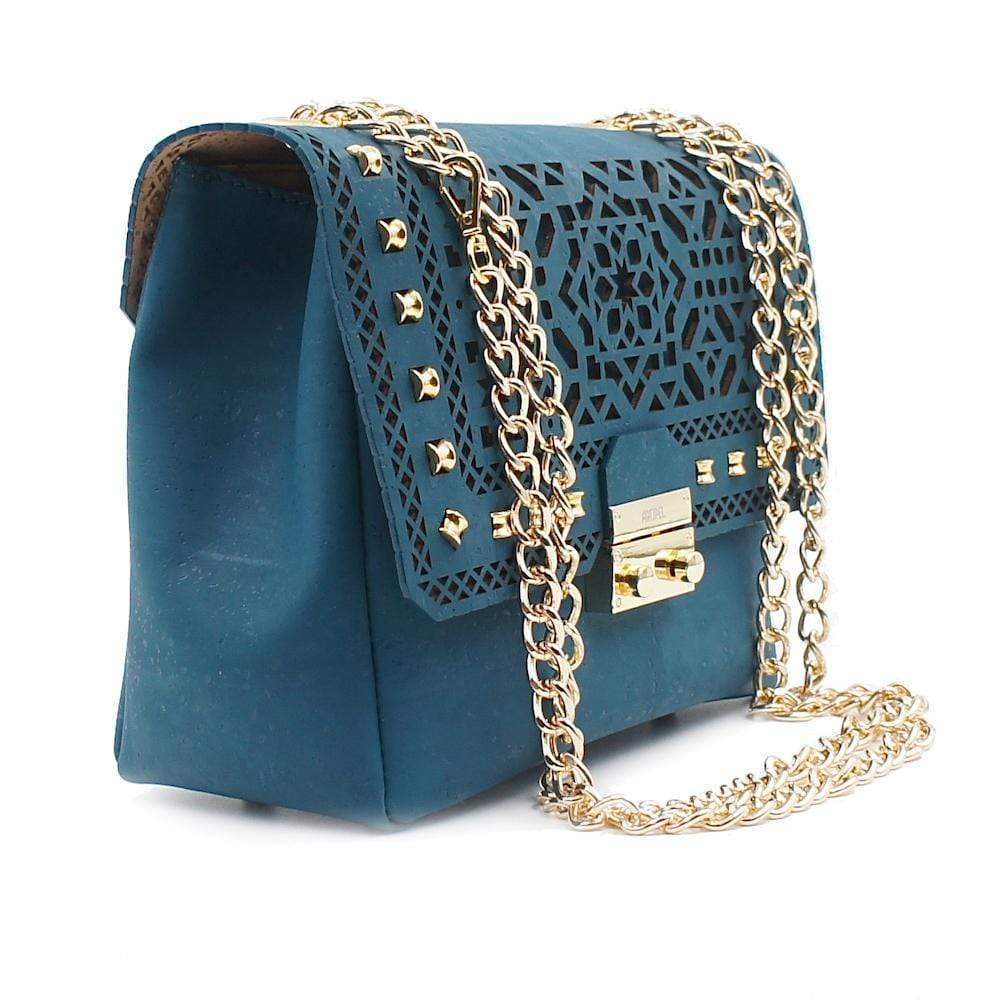 Sac besace en liège bleu