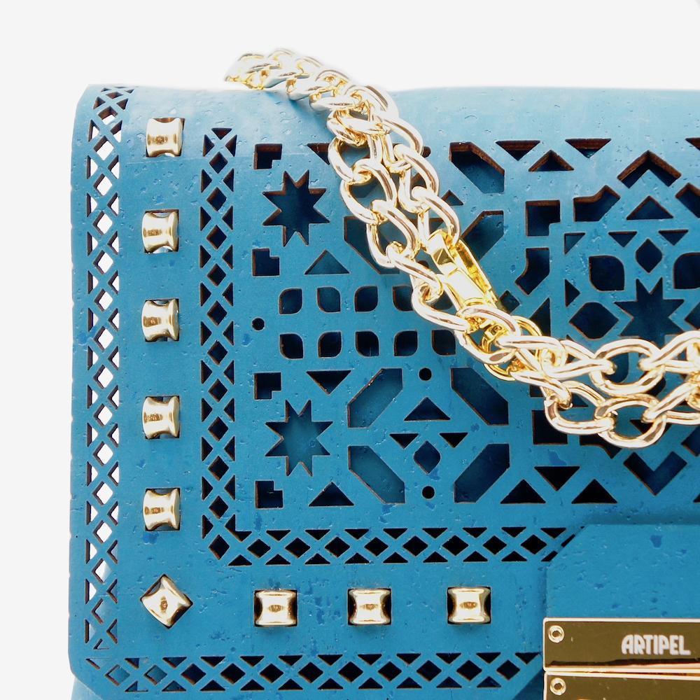 Sac besace en liège bleu