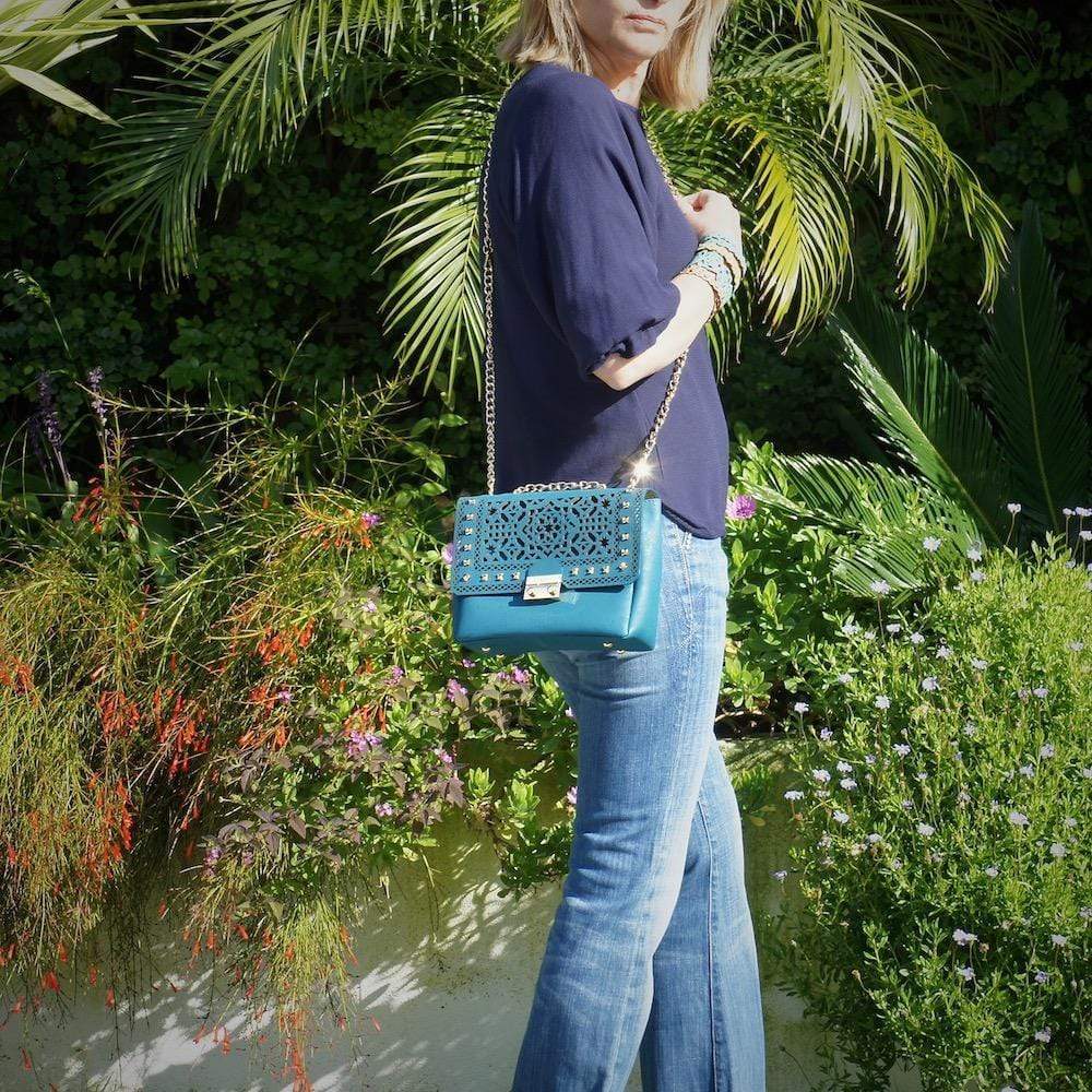 Sac besace en liège bleu