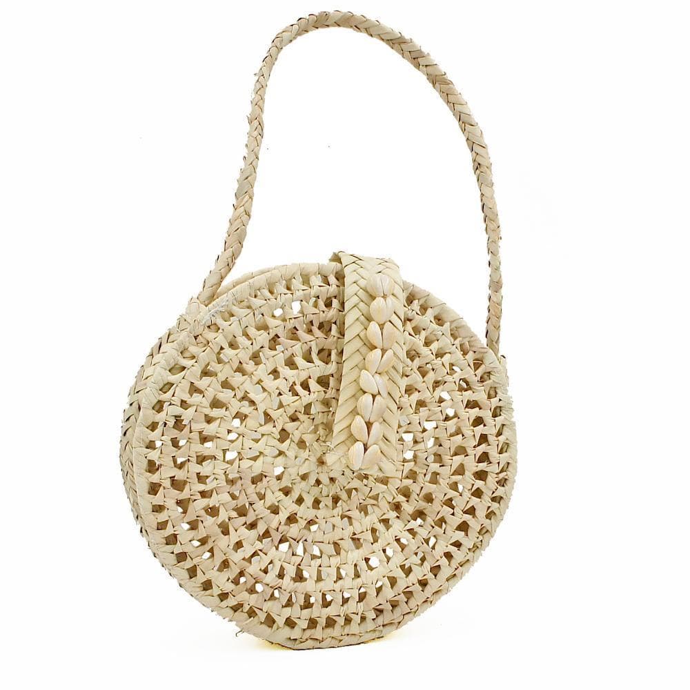 Round bag in woven straw