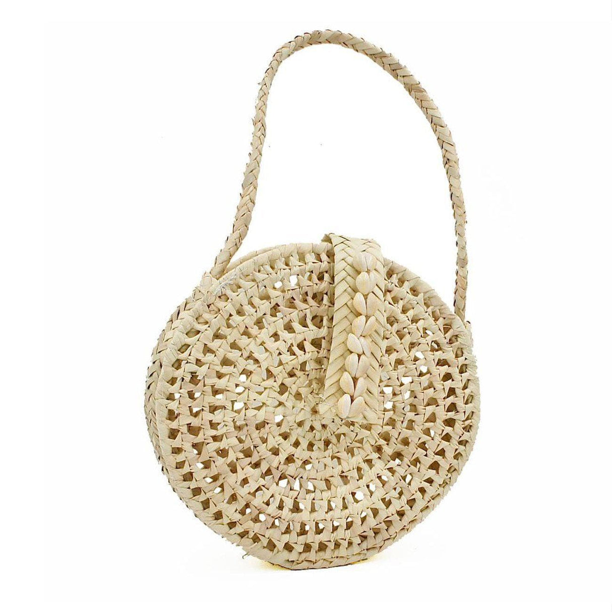 Round bag in woven straw