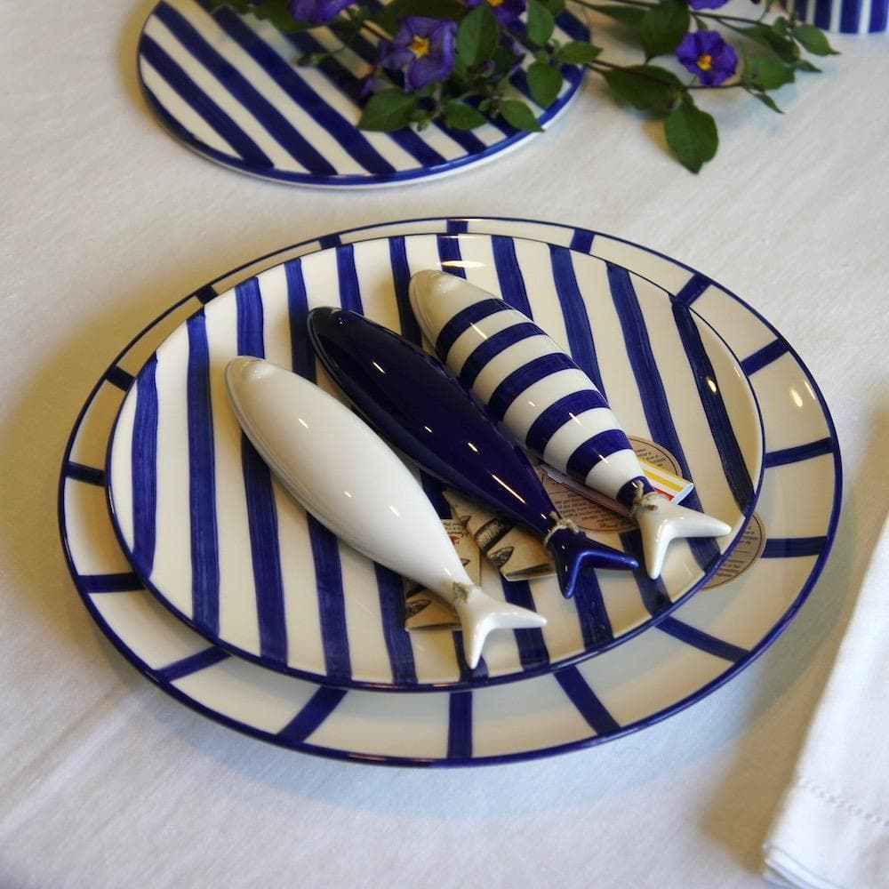 Ensemble de 2 sardine en céramique - Bleu cobalt