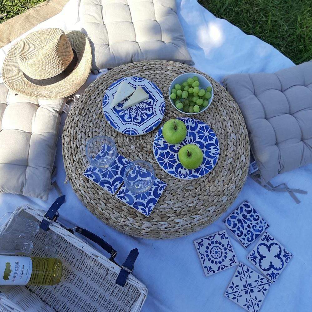 Sous plat bleu en faïence Azulejo du Portugal I Vente en ligne Dessous de plat en céramique et liège "Azulejos"