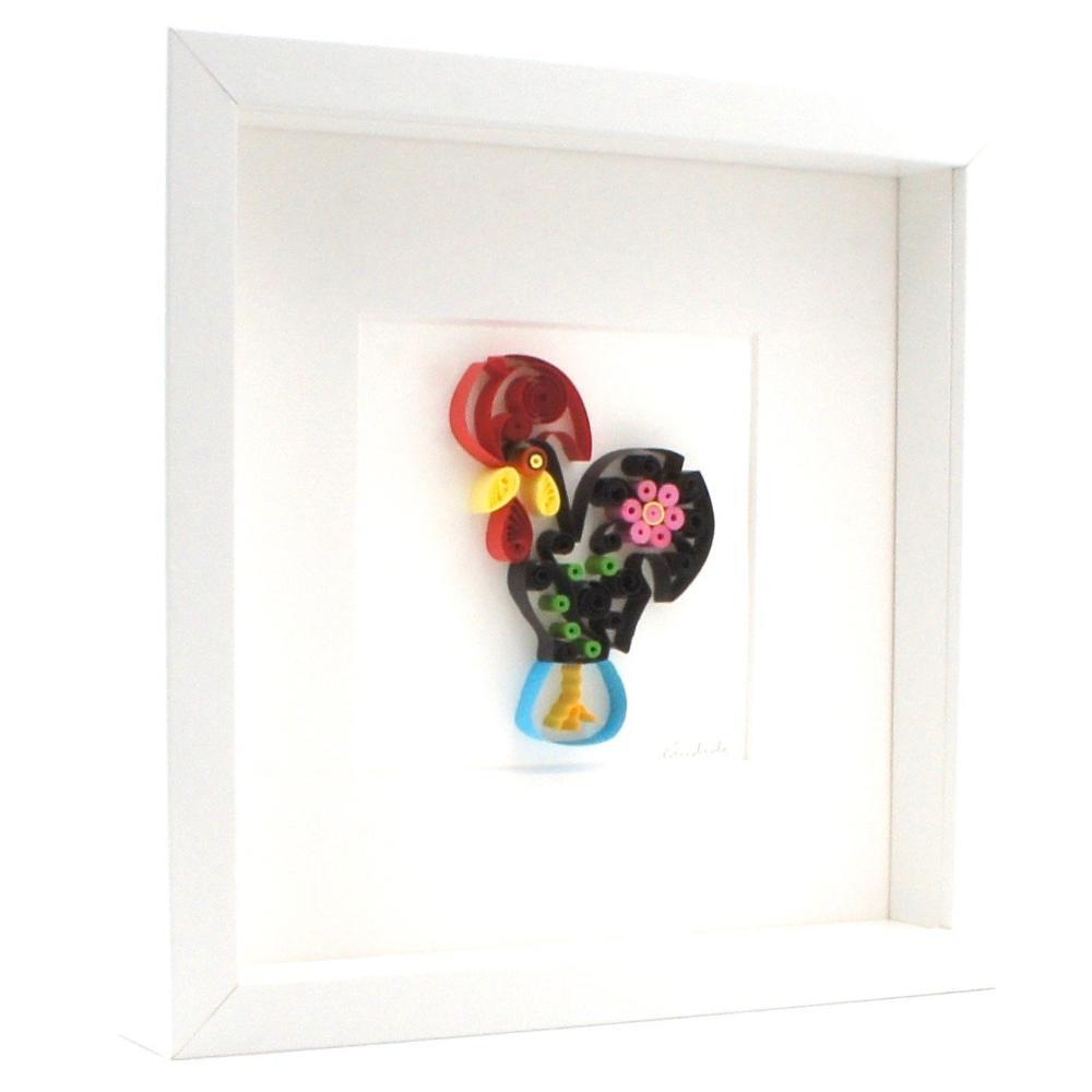 Tableau en paperolles "Coq de Barcelos"