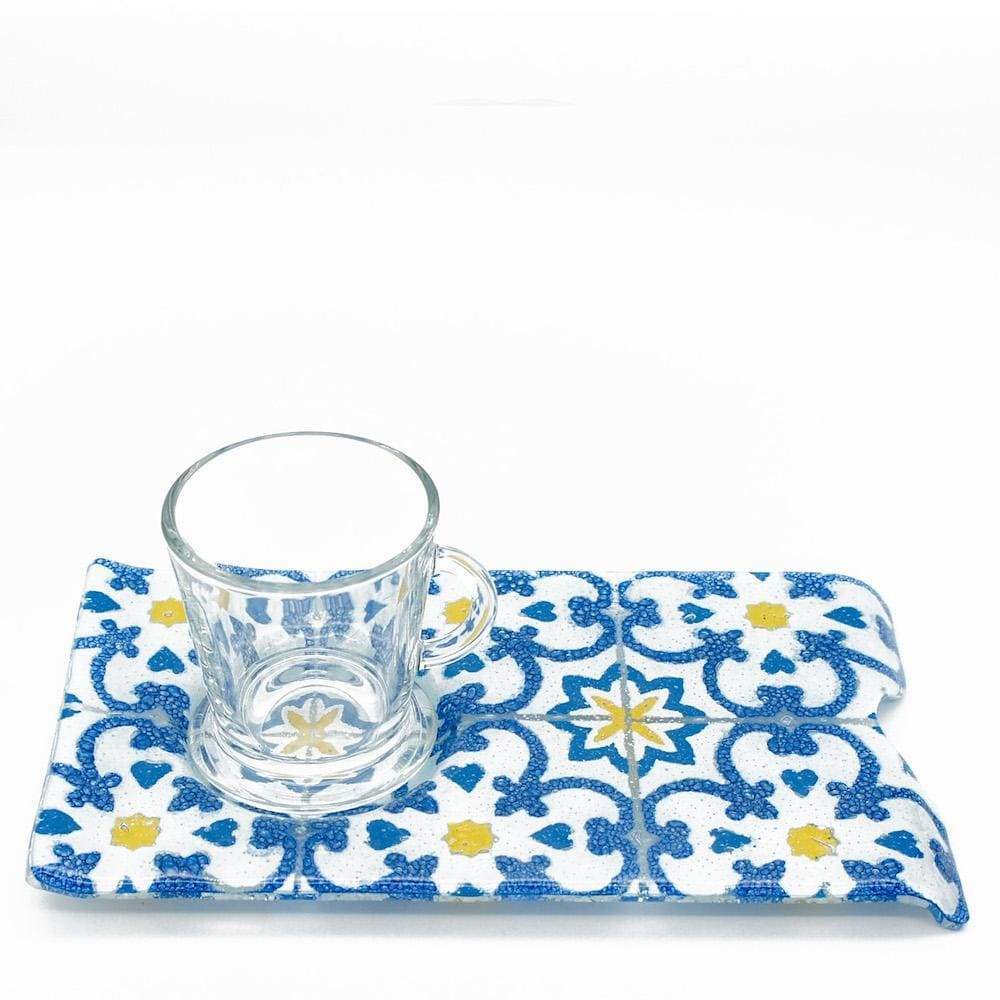 Tasse et plateau en verre fusionné "Azulejos"