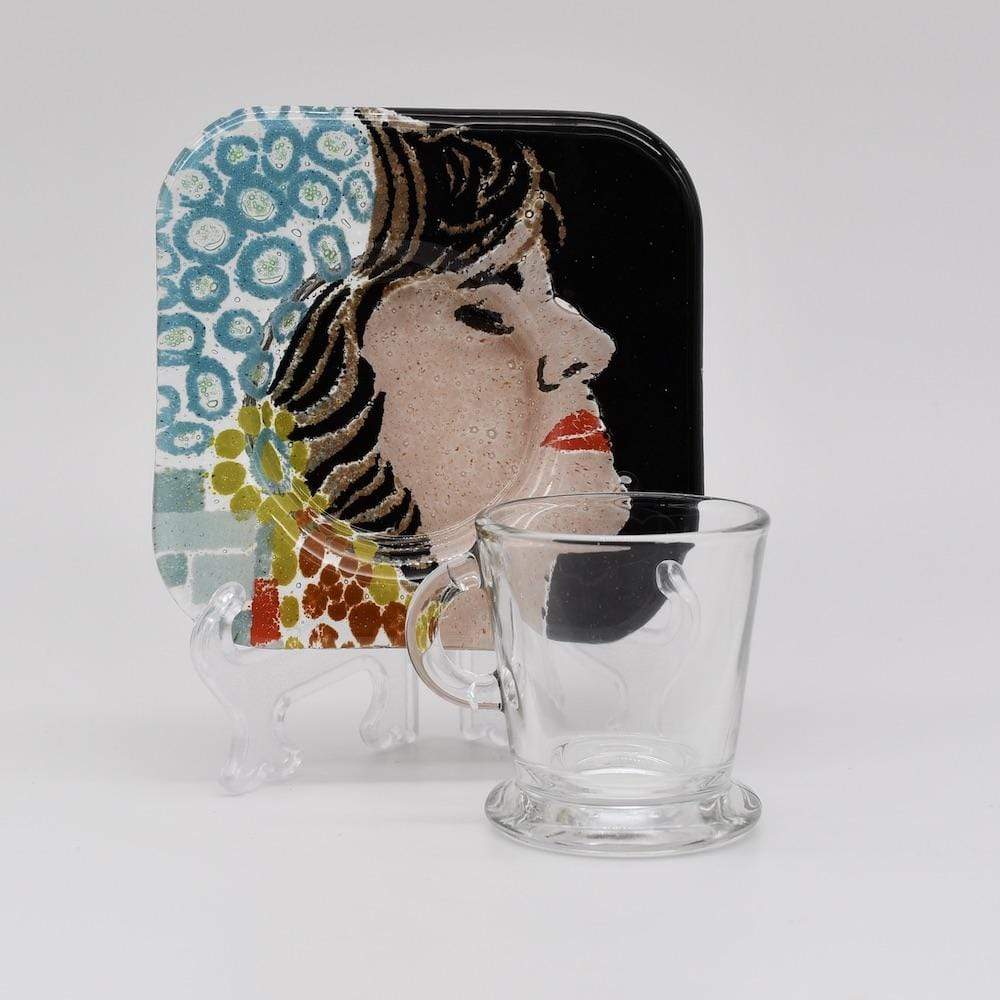 Tasse et sous tasse en verre fusionné "Amália"