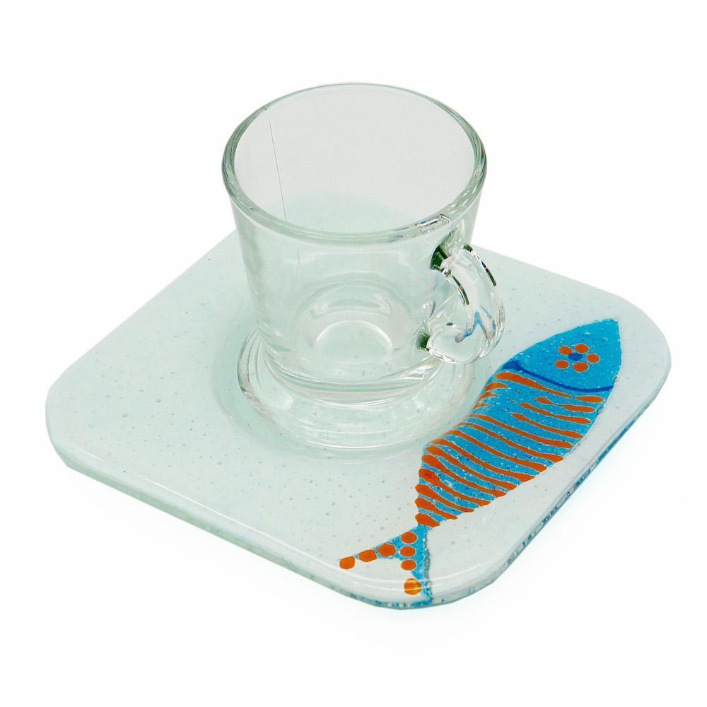 Tasse et sous tasse en verre fusionné "Sardinha"