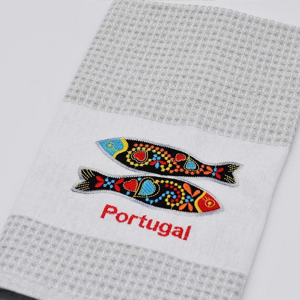 Torchon de cuisine beige brodé I Motifs portugais Torchon de cuisine beige brodé Gris