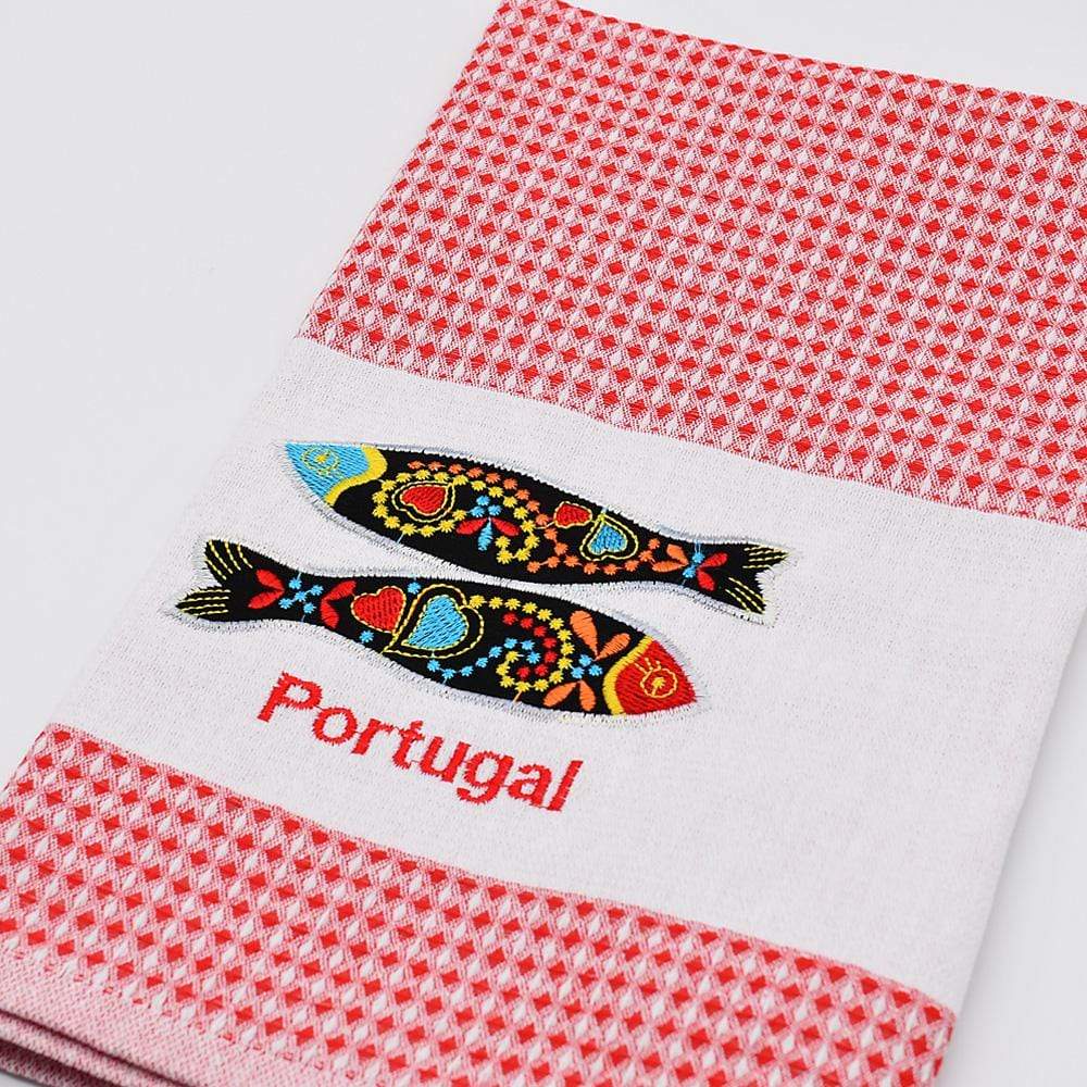 Torchon de cuisine beige brodé I Motifs portugais Torchon de cuisine beige brodé Rouge