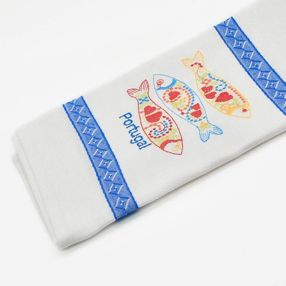 Sardinhas I Embroidered Kitchen towel - White