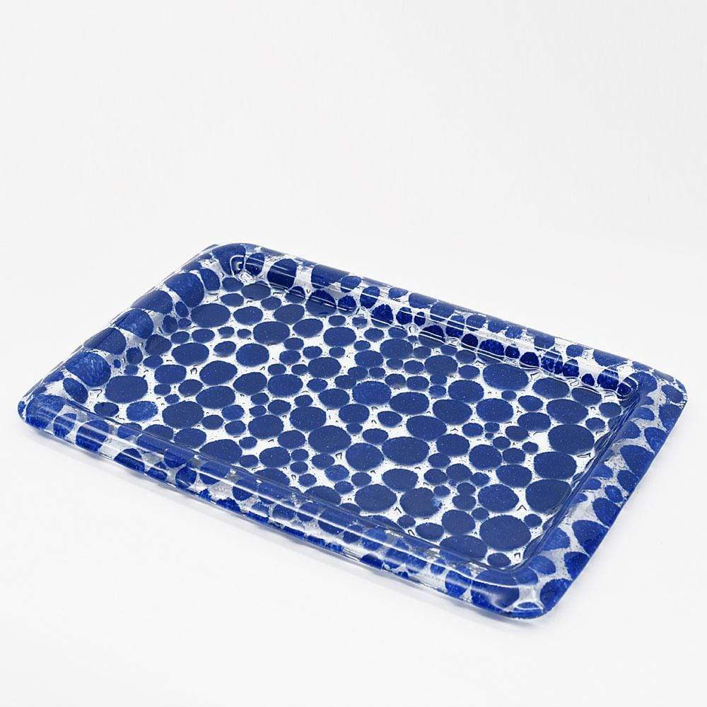 Vase en verre de Marinha Grande I Artisanat portugais plateau en verre bleu