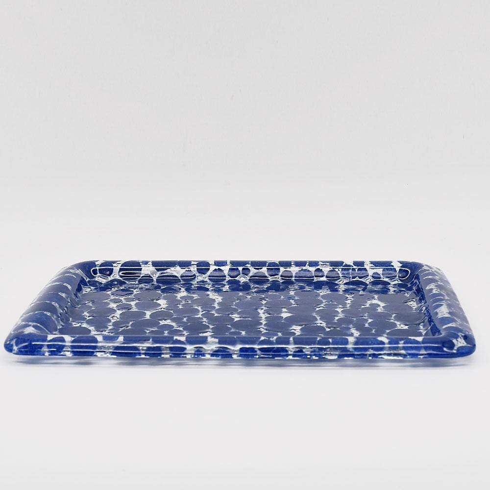 Vase en verre de Marinha Grande I Artisanat portugais plateau en verre bleu