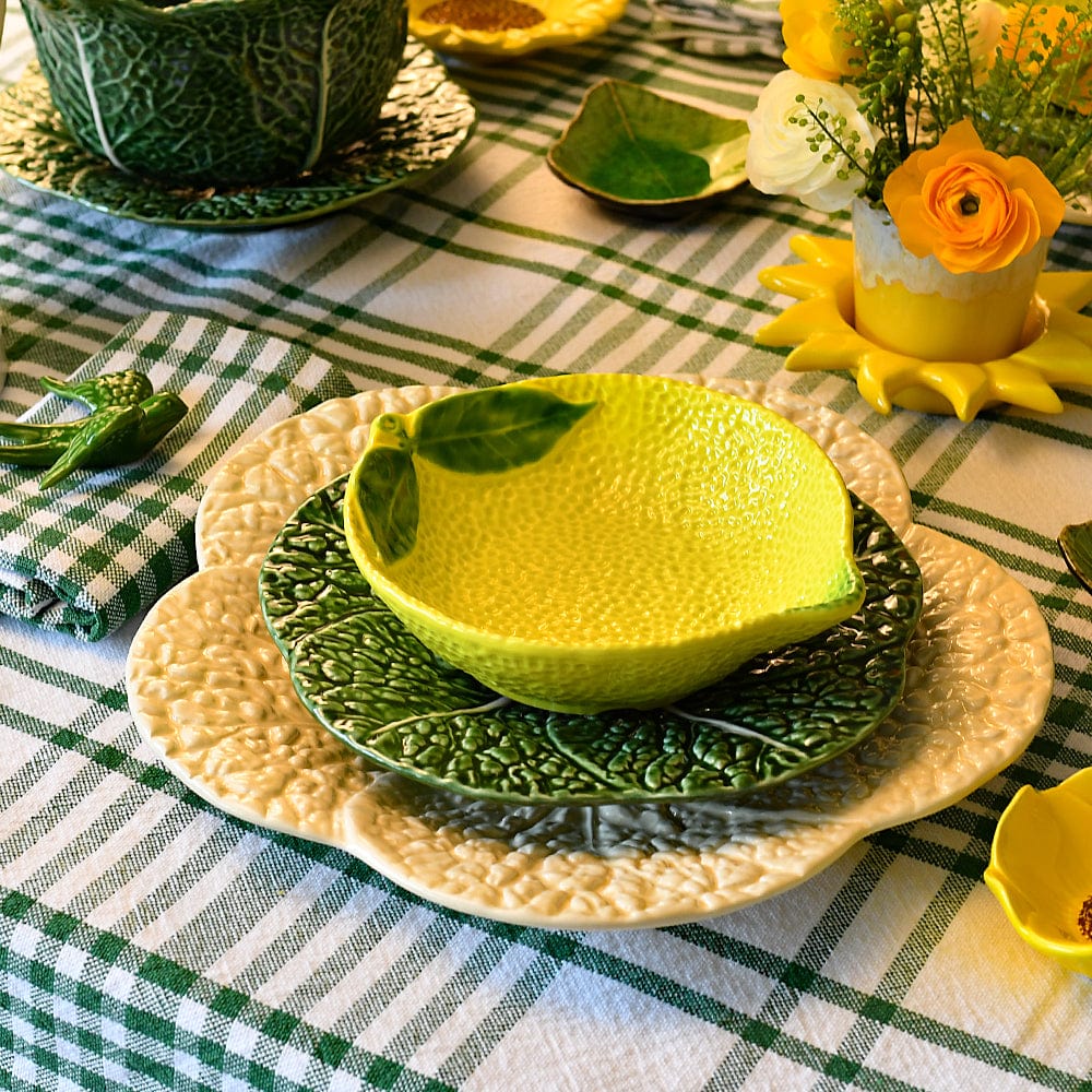 Assiette à entrée en forme de feuille de chou I Vaisselle portugaise Assiette en céramique en forme de choux 22cm - Verte