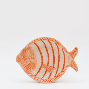 Assiette en forme de poisson rayée orange et blanche Assiette creuse rayée en forme de poisson - Orange 25cm