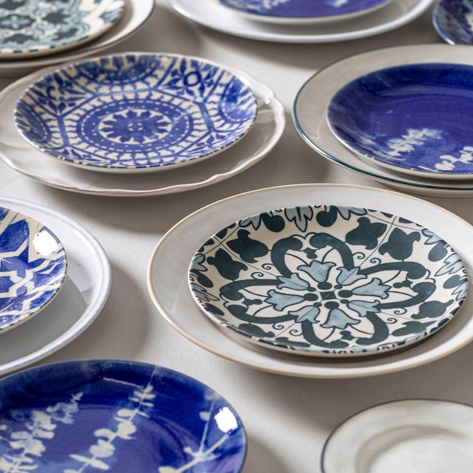 Assiette en grès I Motifs azulejos I Vente en ligne Ensemble de 4 assiettes en grés "Éléments" - 21 cm