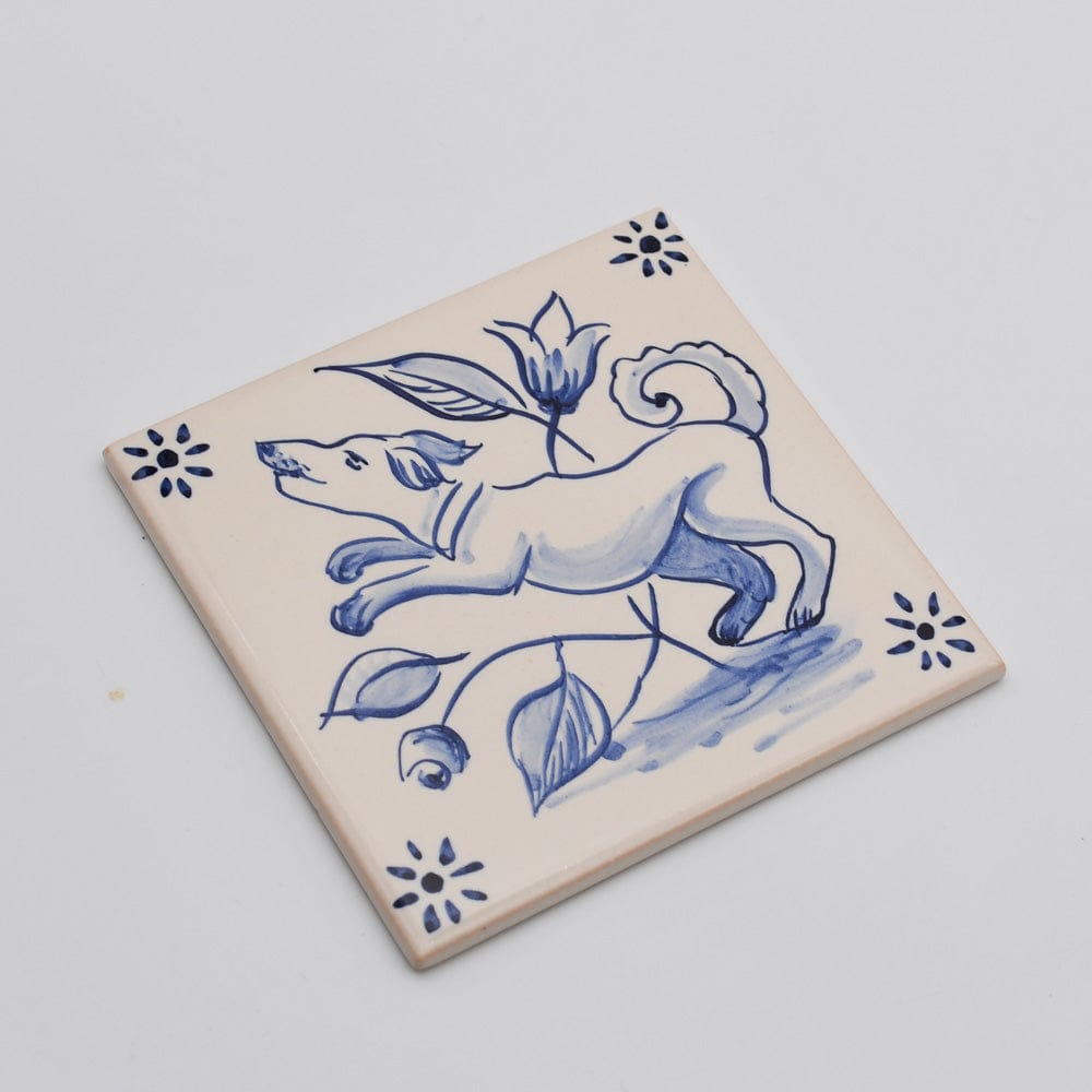 Azulejo portugais I Carreau de faience représentant un chien Azulejo 11x11cm - Cão