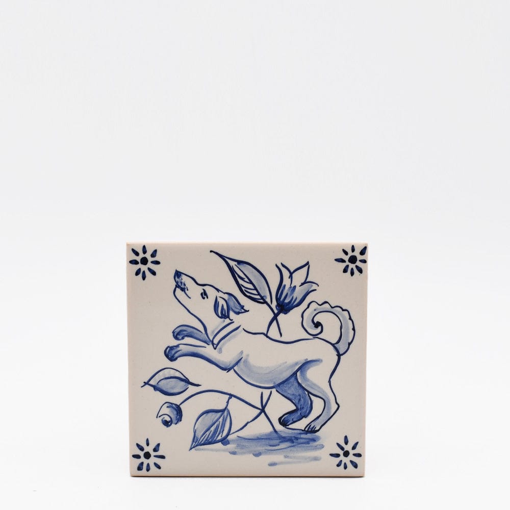 Azulejo portugais I Carreau de faience représentant un chien Azulejo 11x11cm - Cão