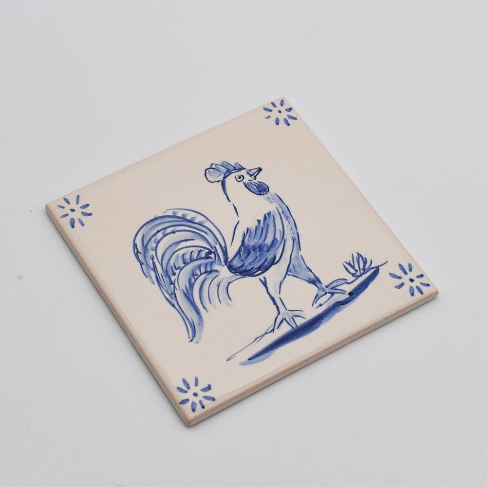 Azulejo portugais I Carreau de faience représentant un coq Azulejo 11x11cm - Galo