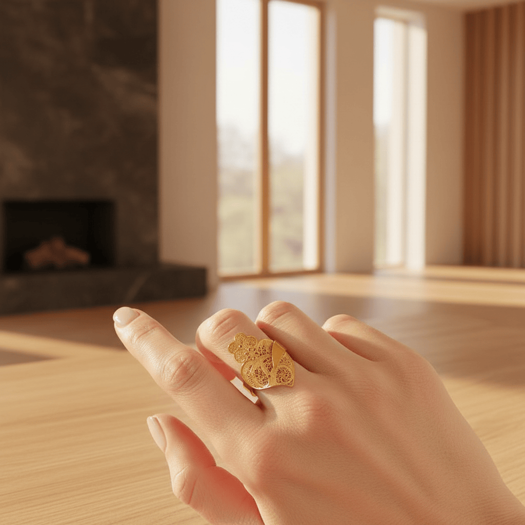 Bague en filigrane d'argent doré I Vente en ligne France Coração de Viana I Bague en argent