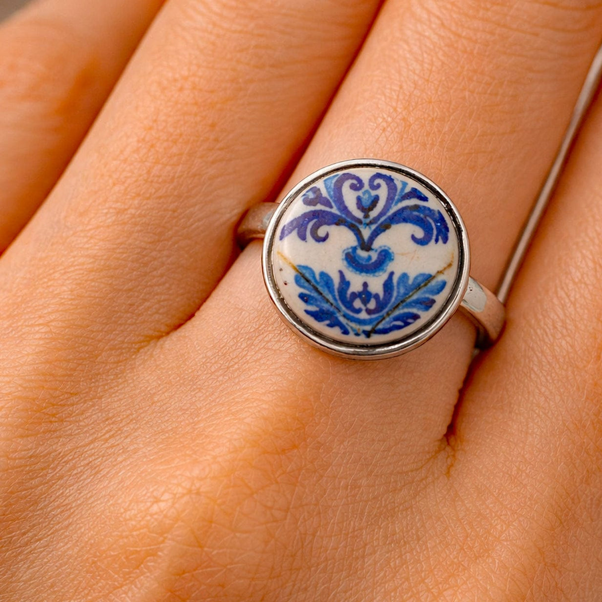 Bague ronde aux motifs azulejos I Bijoux fantaisie portugais Bague "Azulejos"