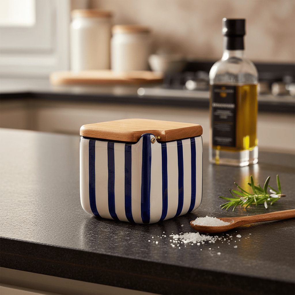 Boite de rangement de cuisine rayée bleu et blanc Boite de cuisine rayée "Costa Nova Mar" - Bleu