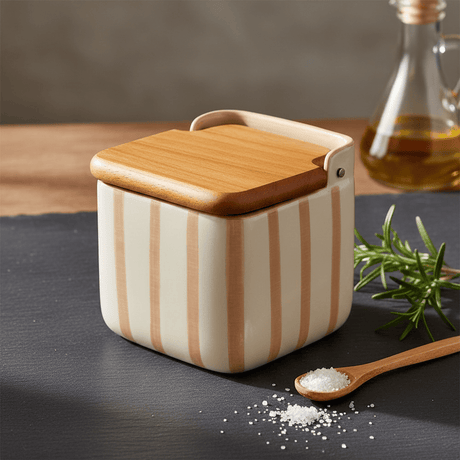 Boite de rangement de cuisine rayée moka et blanc  Boite de cuisine rayée "Costa Nova Mar" - Moka