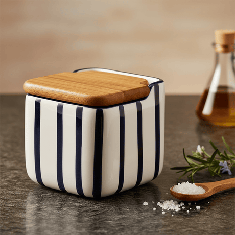 Boite de rangement de cuisine rayée noir et blanc  Boite de cuisine rayée "Costa Nova Mar" - Noir