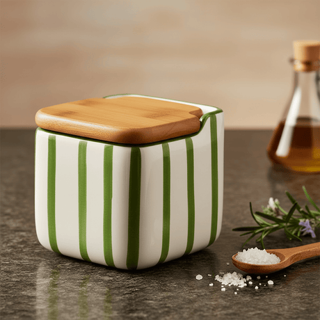 Boite de rangement de cuisine rayée vert et blanc  Boite de cuisine rayée "Costa Nova Mar" - Vert