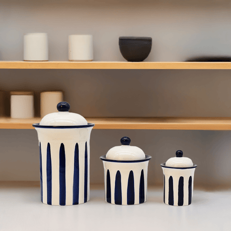 boites de cuisine en céramique portugaise rayées bleu et blanc Boites de cuisine "Costa Nova Mar" - Bleu