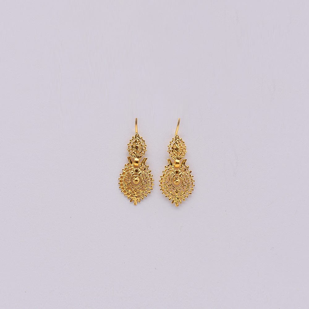 Boucles d'oreille A Rainha en or I Bijoux portugais en ligne Brincos À Rainha I Boucles d'oreille en argent doré - 2.5cm