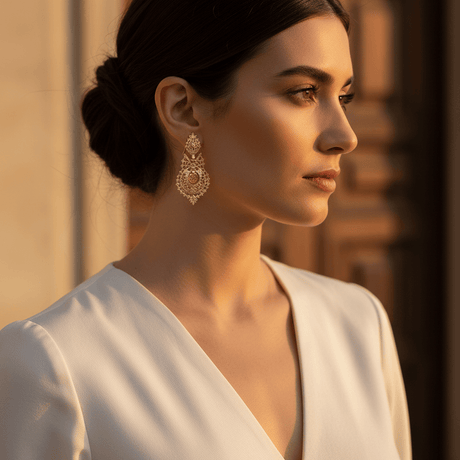 Boucles d'oreille de la Reine en argent doré 5cm I Bijoux portugais Brincos À Rainha I Boucles d'oreille en argent doré - 4.5cm