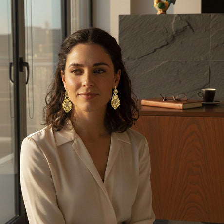 Boucles d'oreille de la Reine en filigrane doré 6.5cm I Bijoux portugais Brincos À Rainha I Boucles d'oreille en argent doré - 6.5cm