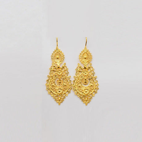 Boucles d’Oreilles Brincos à Rainha – Filigrane Portugais 5,5 cm Brincos À Rainha I Boucles d'oreille en argent doré - 5.5cm