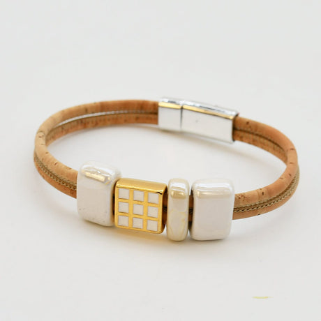 Bracelet en liège naturel et céramique – Fait main au Portugal Bracelet en liège et perles