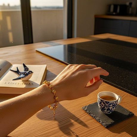 Bracelet portugais en perles d'argent massif Conta de Viana I Bracelet en argent doré