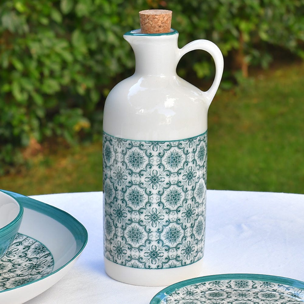 Carafe à huile en céramique motifs azulejos verts Carafe à huile en céramique "Padrão" - Verte