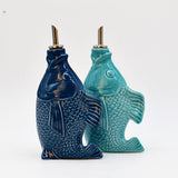 Carafe à huile ou vinaigre en céramique en forme de poisson Carafe à huile en céramique en forme de Poisson - Bleue