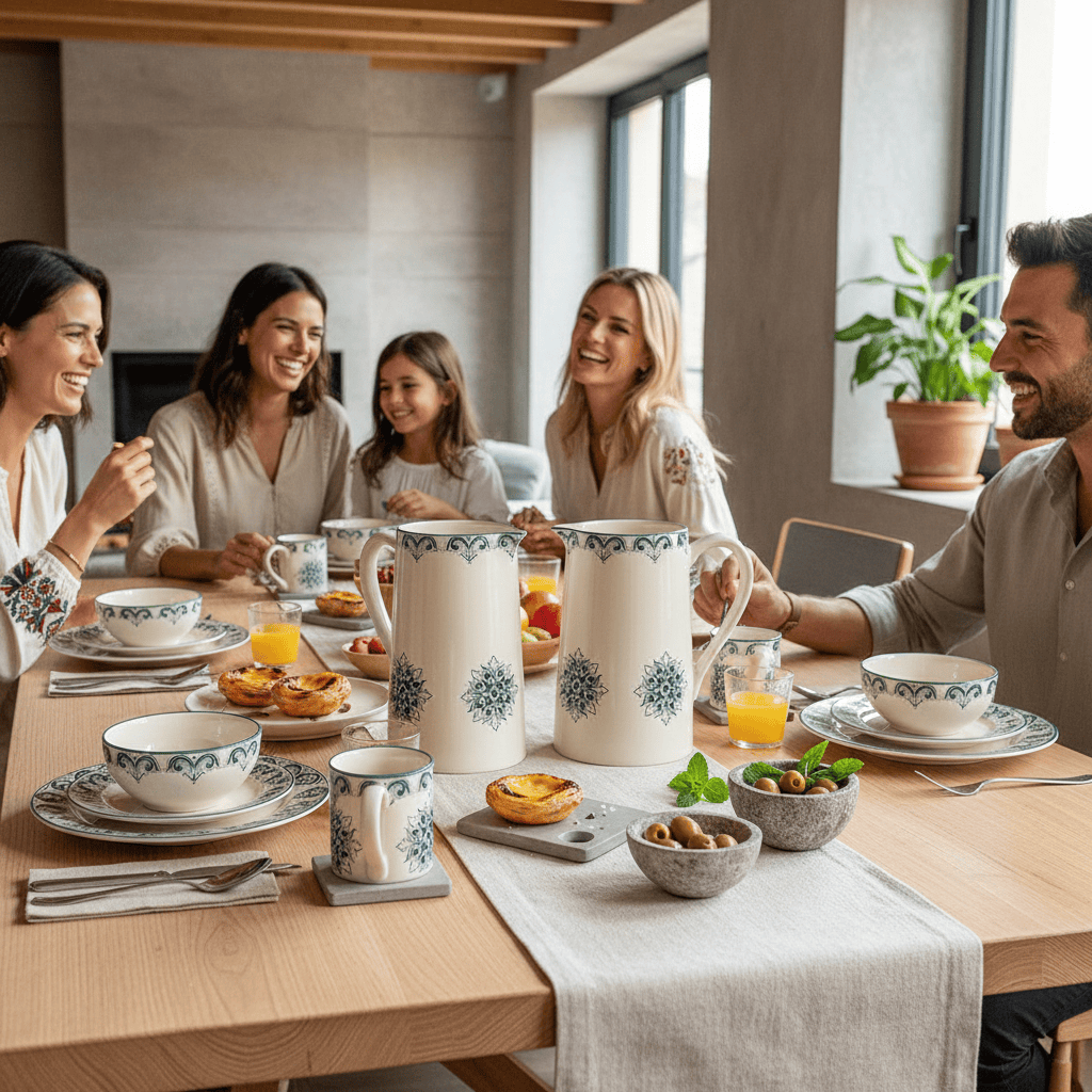 Carafe en céramique verte et blanche motifs azulejos version 3 Carafe en céramique "Brasão" - Verte