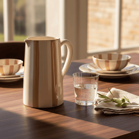 Carafe rayée en céramique Moka et blanc Carafe rayée "Costa Nova Mar" - Moka