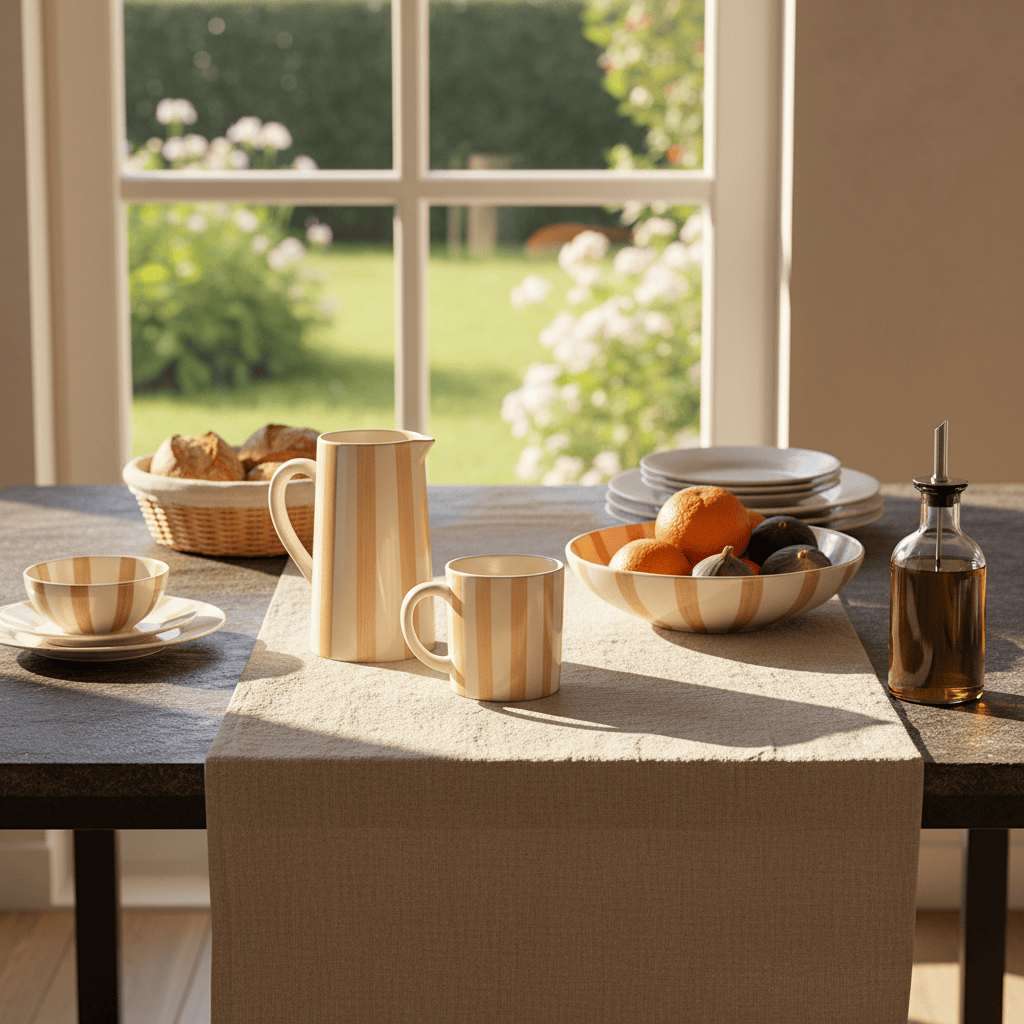 Carafe rayée en céramique Moka et blanc Carafe rayée "Costa Nova Mar" - Moka