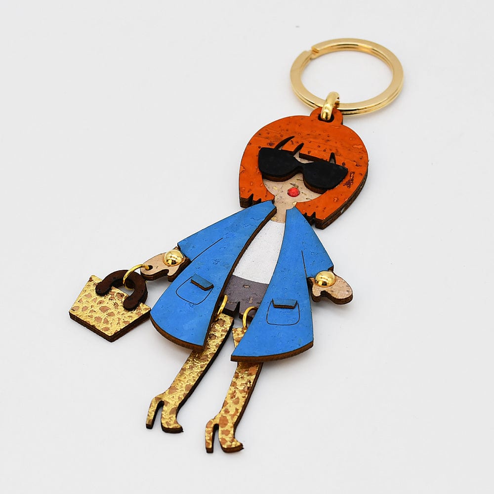 Collier en liège double tour et perle turquoise Porte-clés en liège - Bleu