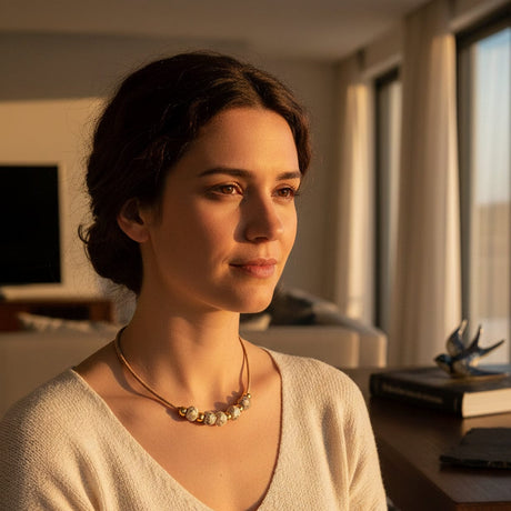 Collier en liège et 4 perles grises élégant et artisanal Collier en liège et perles - Gris