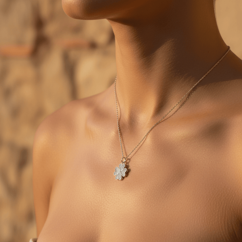 Collier Trèfle porte bonheur en argent I Collier portugais Trevo I Collier en argent