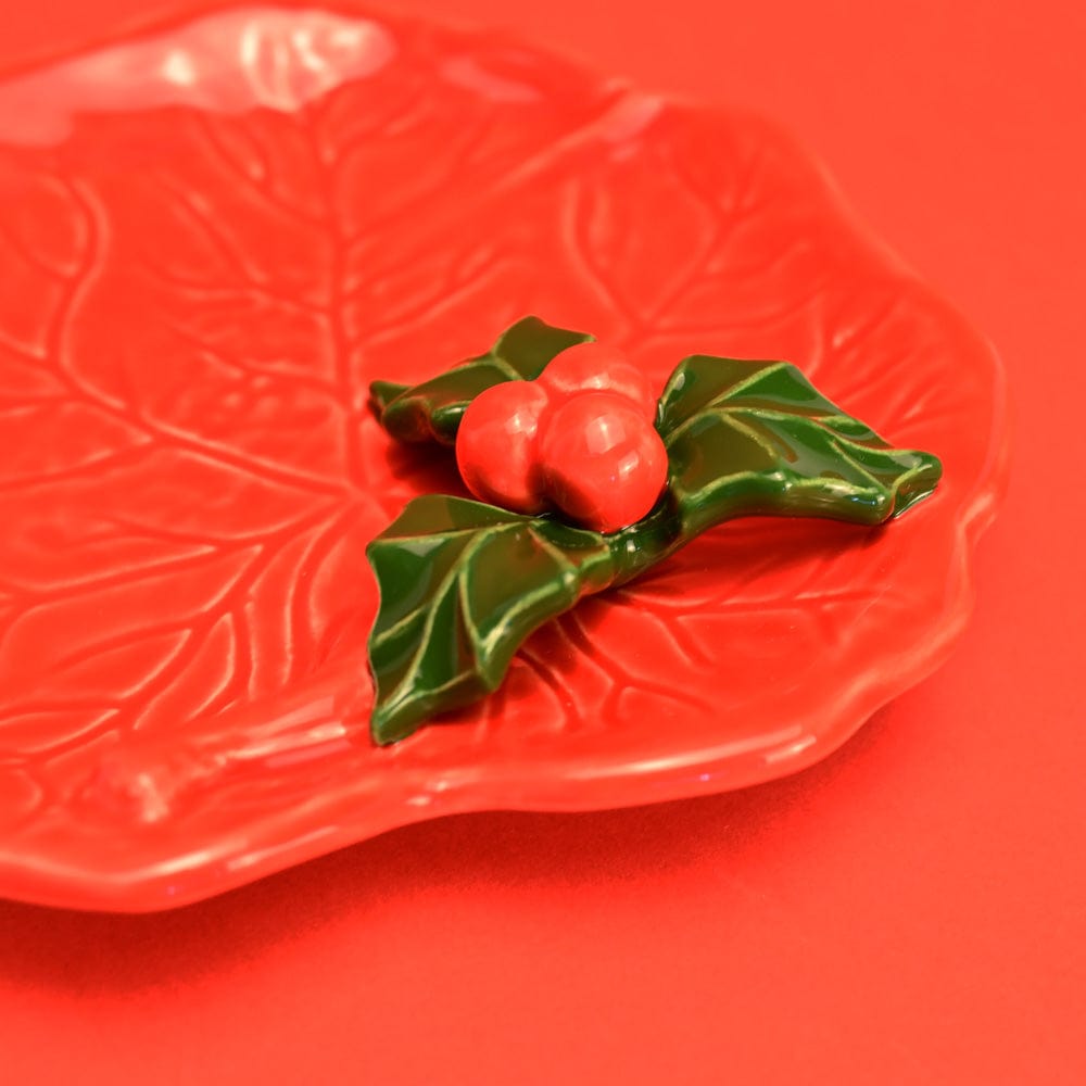 Coupe à apéritif rouge avec feuille de houx I Vaisselle portugaise Coupe en céramique "Avezinho" rouge
