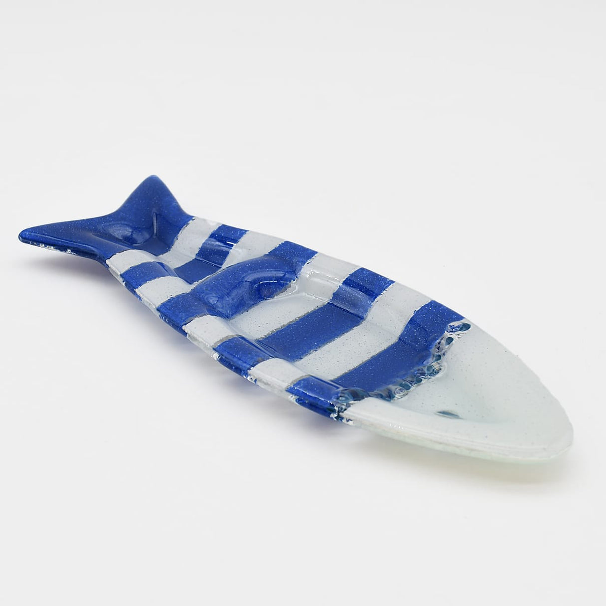 Coupe à olive verre fusionné bleu blanc rayé – apéritif portugais Coupe à olive en verre - Bleu