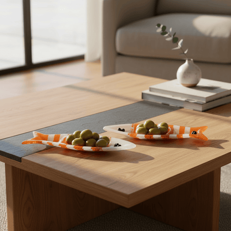 Coupe à olive verre fusionné orange blanc rayé – apéritif portugais Coupe à olive en verre - Orange